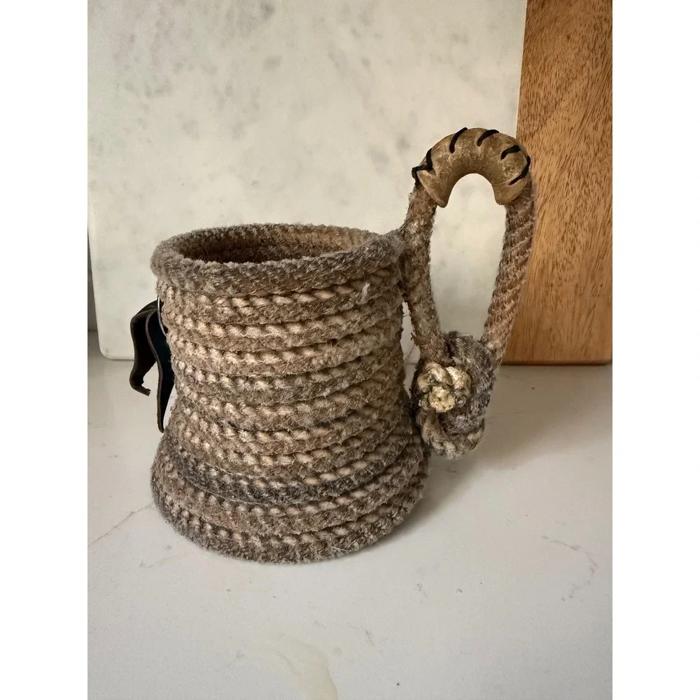 Lariat Rope Beer Mug‎ set Holder Western Star Concho Leather Tassel Drink cowboy